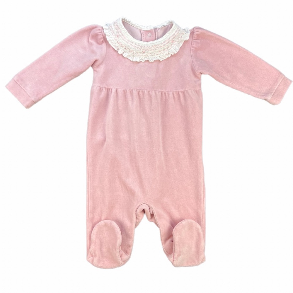 ROCK-A-BYE BABY Velvet Smocked Collar Footie- 6-9M